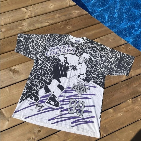 Vintage 1992 Wayne Gretzky LA Kings AOP Woodys Sports T-Shirt Men’s Sz XL (L) - Picture 11 of 11